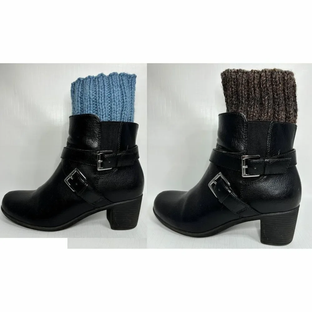 Womens Boho Earthy Granola Ribbed Knit Boot Cuffs Reversible Toppers Rustic